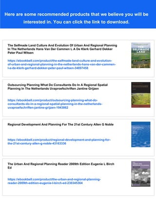 Regional Planning The Natural And Built Environment Series John Glasson ...