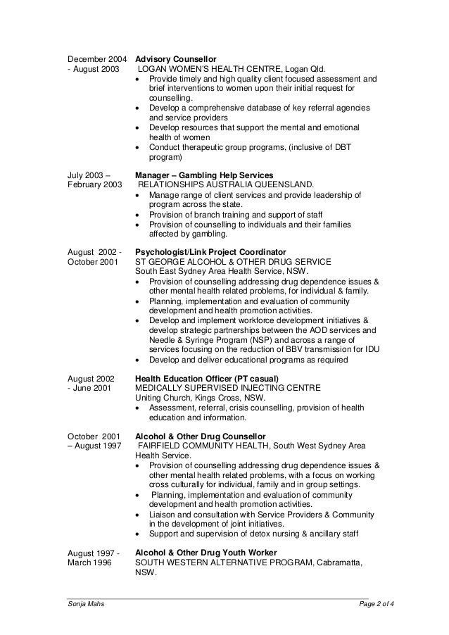 resume mental health counsellor counselling cv