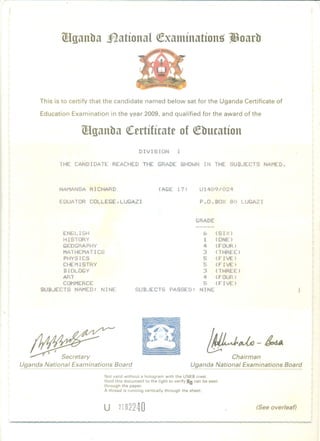 UCE certificate