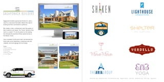 Sagaponack Builders approached Romeo+Co. with a
need for a new brand that better reflects their style of
building and their commitment to perfection.
We created a clean, contemporary mark that speaks of
their modernist core values. The “home” element of the
mark is a modern “S” and its position on the holding
bar indicates the proximity of these special homes to
the Atlantic Ocean.
Upon completion of the brand mark, we extended the
brand style across advertising, a responsive web site,
collateral, site build signage and truck wraps.
Tasks:
• Brand Design
• Capabilities Brochure
• Ad Design
• Website Design
• Truck Wrap
Martini Bar Logo Restaurant Logo Food Nutritionist’s Logo Magazine Brand Wine Bar Restaurant Logo HVAC Logo Yoga Brand
 