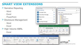 SMART VIEW EXTENSIONS
> Narrative Reporting
– Word
– Excel
– PowerPoint
> Disclosure Management
– Word
– Excel
> High Volume XBRL
– Excel
 