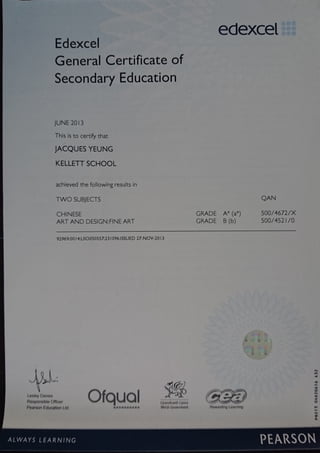 Jacques Yeung Qualifications