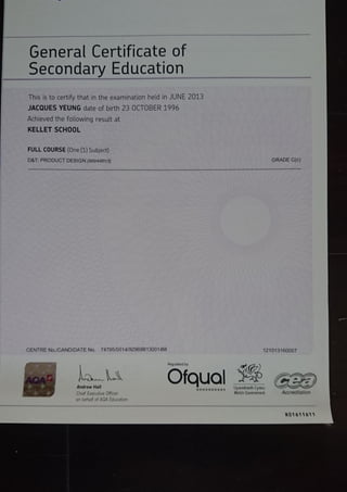 Jacques Yeung Qualifications