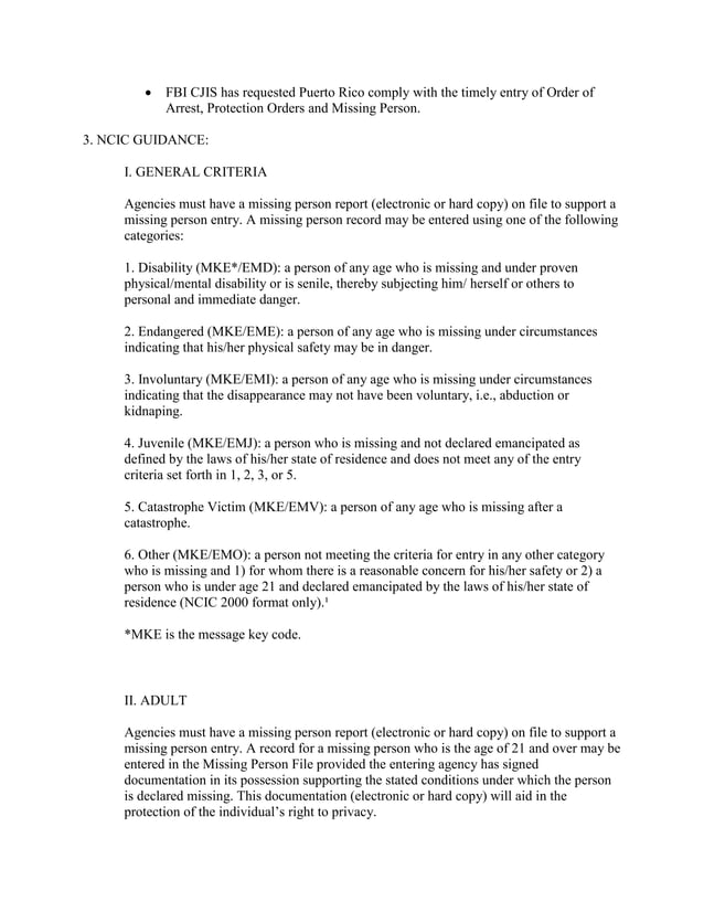 MFR NCIC Missing Person File PDF
