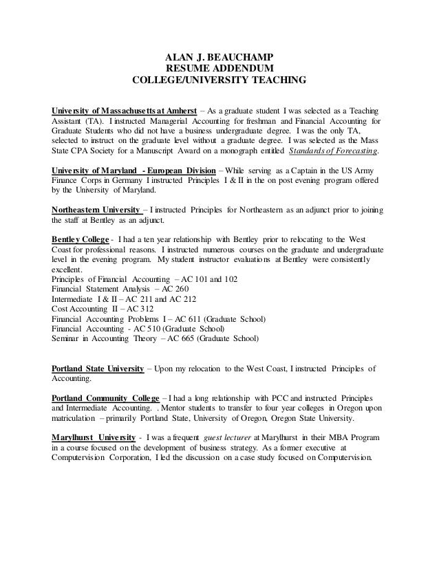 resume addendum teaching recap resume addendum