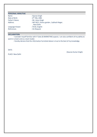 Raj Gaurav Singh Resume WS | PDF