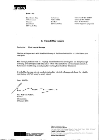 KPMG - reference letter - Nick van Niekerk