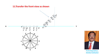 X Y
Prof.S.Rajendiran,
Ashoka Institution
a
1
2
3
4
5
6
7
8
9
10
11
11’
1’
10’
2’
9’
3’
8’
4’
5’
7’
6’
a’
11.Transfer the front view as shown
 