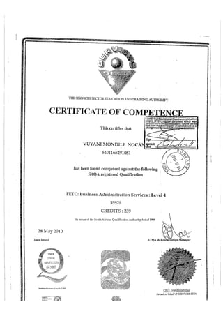 VM Ngcana BAS certificate