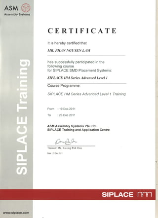 ASM Siplace Certificate