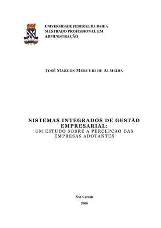 UNIVERSIDADE FEDERAL DA BAHIA
MESTRADO PROFISSIONAL EM
ADMINISTRAÇÃO
JOSÉ MARCOS MERCURI DE ALMEIDA
SALVADOR
2006
 
