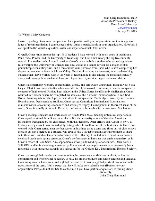 lor omar aziz penn state letter of recommendation