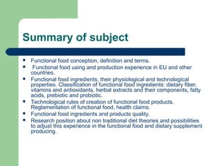 functional food llegislation-introduction-1 lec. | PPT