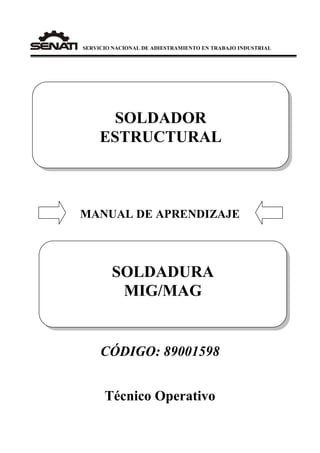 SERVICIO NACIONAL DE ADIESTRAMIENTO EN TRABAJO INDUSTRIAL
MANUAL DE APRENDIZAJE
CÓDIGO: 89001598
Técnico Operativo
SOLDADURA
MIG/MAG
SOLDADOR
ESTRUCTURAL
 