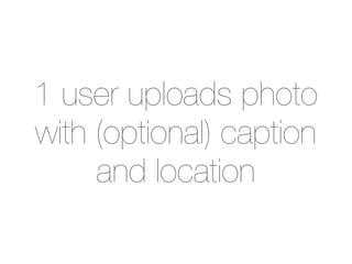 1 user uploads photo
with (optional) caption
     and location
 