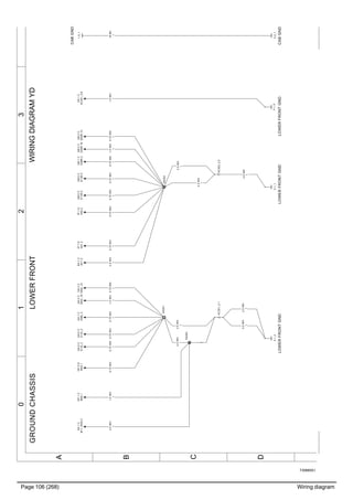 Page 106 (268) Wiring diagram
T3066051
3210
A
B
C
D
WIRINGDIAGRAMYDLOWERFRONTGROUNDCHASSIS
4.0WH
1
2.5WH
1
4.0WH
1
0.75WH
1
0.75WH
1
4.0WH
1
2.5WH
1
1
1.0WH
1
4.0WH
1
0.75WH
1
16BK
1
0.75WH
1
0.75WH
1
0.75WH
1
0.75WH
1
1.0WH
1
0.75WH
1
0.75WH
1
0.75WH
1
0.75WH
1
1.5WH
1
GP:1C
M03.1
XS352
GA:0C
E13L.2
GA:1C
E98L.2
GA:2C
E83L.15
GB:1C
E98R.2
GB:2C
E83R.16
GB:2C
E83R.15
IP:1D
H01.2
2.5WH
1
2.5WH
1
IP:1D
H02.2
GP:3D
M02.1
LOWERFRONTGNDCABGND
CABGND
GB:0C
E13R.2
KA:1C
M11.2
GA:2C
E83L.16
5.1_25.1_1
XS393
4.0WH
1
KA:1C
M11_RHD.2
5.2_1
1.0_1
LOWERFRONTGND
XS351
GA:0C
E13L.2
GB:0C
E13R.2
XC301_2:1XC322_2:2
1.5WH
1
PA:1C
XC301_2:6
5.1_5
LOWERFRONTGND
 