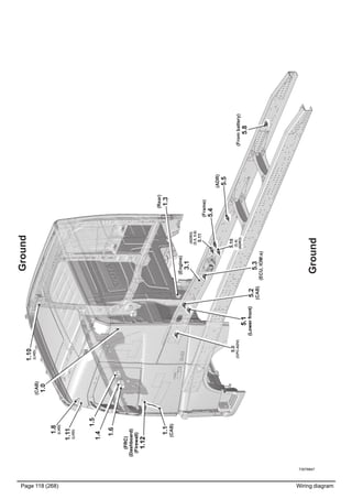 Page 118 (268) Wiring diagram
T3078847
Ground
(ADR)
5.5
(Frame)
5.4
(Engine)
3.1
5.3
(ECU,IOM:s)
(CAB)
1.0
1.1
(CAB)
(Frombattery)
5.8
5.2
(CAB)
(Lowerfront)
5.1
(FRC)
(Dashboard)
(Firewall)
1.12
5.0
(CPC-ADV)
Ground
1.4
1.6
1.5
1.11
(LHD)
1.8
(LHD)
1.10
(LHD)
(Rear)
1.3
5.
(5.4)
(ADR3)
10
(ADR3)
(5.5,5.6)
5.11
 