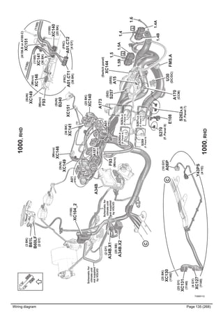 Wiring diagram Page 135 (268)
T3065112
(A156.BorA169.C)
XC151
(1100)
XC141
(36BK)
(Micro)
XC146
(FRC)
A01.CT2
(4GY)
(FRC)
A01.CT1
(36BK)
(Micro)
F93
(1100)
XC140
(25BK)
(SUN)
XC149
(10GY)
A06P
Y43PS
(4YE)
(1150)
XC104_2
S270
(F.Panel8)
E108
S262A,B
(F.Panel7)
FMS.A
U30
(DC/DC)
1.4
1.6
1.4A
1.4B
1.5A1.5B
A173
(SUN)
B240
(2GY)
A34B.X1
XC151
(Micro)
XC146
(
XC140
25BK)
(36BK)
XC141
1000,RHD
1000,RHD
A01
(FRC)
A187
(VMCU)
(SRS)
A15
(Switchpanel)
XC144
A01
(FRC)
(SID)
S257
S267A,B
(F.Panel5)
A170
(CCM)
S269
(F.Panel6)
S265
(F.Panel4)
A,B
S263
(F.Panel3)
A,B
(25SB)
A34B.X2
C
C
(Micro)
F93
A34B
1.5
(1100)
(1100)
(4GY)
XC127
(1140)
(25GY)
XC131
(1140)
(25BK)
XC130
(1140)
(3BK)
B61L
B60LF
(2GY)
Schematicfor
climateunit
notsupplied
byVOLVO
(SUN)
XC149
Schematicfor
climateunit
notsupplied
byVOLVO
 