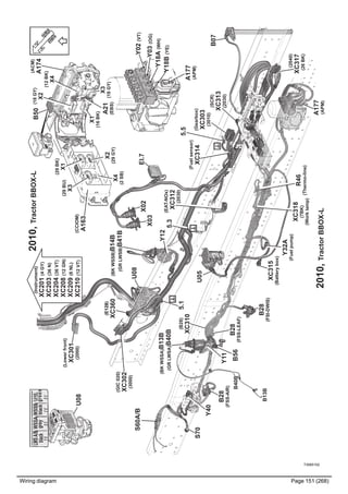 Wiring diagram Page 151 (268)
T3065152
2010,TractorBBOX-L
2010,TractorBBOX-L
5.3
X02
X03
(GIC020)
XC302
(3000)
()E128
XC360
U08
Y12
U05
(Gearbox)
XC303
(3010)
(SCR)
XC313
(2030)
EI.7
B07
(Fuelsensor)
XC314
(2040)
(26BK)
XC317
A177
(APM)
XC315
(Batterybox)
Y11
B56
Y40
B28
(FSS-AIR)
B28
(FSI-DWIS)
(BKWSSA)B13B
(GRLWSA)B40B
(BKWSSB)B14B
(GRLWSB)B41B
5.55.1
B28
(FSS-LEAF)
(Worklamp)
XC318
(7BK)
(Thermo-line)
R46
S70
S60A/B
U08
B13B
B40B
(B28)
XC310A177
(APM)
Y03(OG)
Y18A(WH)
Y18B(YE)
(CCIOM)
A163
B50
(ACM)
A174
A21
(EBS)
(29BU)
X3
X4
(2SB)
(29BK)
X1
X2
(29GY)
(18GY)
X2
(12BK)
X4
X3
(18GY)
X1
(16BK)
Y02(VT)
(EAT-NOx)
XC312
(2030)
(Lowerfront)
XC301
(2000)
LWSA/B
black
WSSA
grey
WSSB
black
CANB
SPL/GND
green
(Instrument)
XC201(4GY)
XC203(36N)
XC204(36VT)
XC208(12GN)
XC209(6NL)
XC210(12VT)
(Fuelpump)
Y32A
 