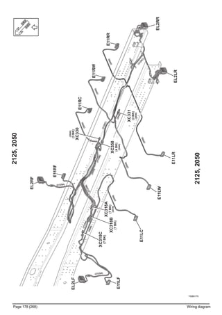 T3065175
Page 178 (268) Wiring diagram
2125,2050
E11RF
E11RC
E11RW
E11RR
E11LR
E11LW
E11LC
E11LF
(2040)
(3BK)
XC330
(2050)
(2125A)
EL2RR
EL2LR
(2125A)
(2125A)
EL2RF
EL2LF
(2050)
(2050)
(2050)
(2050)
(2050)
(2050)
(2125C)
(2125C)
XC331
(3BK)
(2040)
(2050)
XC358
(4BK)
(2040)
(2125B)
(2125B)
(2050)
XC318A
(7BK)
(2010)
XC318B
(7BK)
XC318C
(7BK)
2125,2050
 