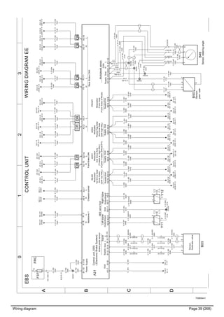 Wiring diagram Page 39 (268)
T3065441
3210
A
B
C
D
WIRINGDIAGRAMEEEBSCONTROLUNIT
0.75GN
7047
0.75VT
7046
1.0RD
2058
1.0WH
1020
0.75VT
7052
1.5WH
1
0.75GN
7053
0.75VT
70520.75WH
1022
0.75GN
7001
0.75OG
7000
0.75YE
7004
0.75GN
7005
2.5RD
2055
1.0WH
1020
1.0RD
2058
1.0WH
1020
1.0RD
2058
1.0WH
1019
1.0RD
2057
1.0WH
1019
1.0RD
2057
1.0WH
1018
1.0RD
2063
1.0WH
1018
1.0RD
2063
0.75VT
7052
0.75RD
2142
0.75WH
1022
0.75WH
1014
0.75WH
1014
2.5RD
2055
XS359EF:0B
U01.X1:2
EF:0B
U01.X1:1
EF:3B
U08.X1:2
EF:3B
U08.X1:1
EG:0B
U03B.X1:2
EG:0B
U03B.X1:1
EG:2B
U03A.X1:2
EG:2B
U03A.X1:1
EH:0B
U04.X1:2
EH:0B
U04.X1:1
EH:1B
U07.X1:2
EH:1B
U07.X1:1
SA:2D
XS330
SA:2D
XS329
1.5WH
1
XC213:8
0.75RD
2056
XC213:9
0.75WH
1017
XC213:10
0.75BU
0068
XC213:11
0.75WH/RD
0069
0.75WH/GY
0065
0.75WH
1014
0.75WH/GN
0066
0.75YE
0067
2142
0.75WH
1022
0.75VT
7052
0.75GN
7053
0.75GN
7053
HLHL
ABSvalvefront
Leftsignal
GndGnd
Backbone1
PowerSupply
SupplyLHGndGndSupply
Signal
Gnd
Chassissubnet
Brakepedalsensor
Supply12InputOutput
Rightsignal
OutputInput
REAR
Modulator
1stDriveAxle/
DriveAxles
(withlowRAL)
Supply
ADD1
Modulator
2ndDriveAxle
(Tridemw.highRAL)
PusherTridem(RAA31PT)
Gnd
ADD2
Modulator
Pusher/TagAxle/
2ndDriveAxle
(withhighRAL)
SupplyGnd
FRONT
Modulator
FrontAxle
FrontAxles(FAA20)
SupplyGnd
Multiplexedsensor
CAN
LHLHLH
FrontBrakeCANRearBrakeCAN
A21Controlunit,EBS
(ElectronicBrakeSystem)
X3:4X1:3X1:8X1:7
X3:10
X2:5X3:9X3:8X1:4
X3:1
X3:3
X3:2X1:15X1:5
X2:3X2:4
X1:6
X1:9X1:11X1:10X1:12X1:13X1:14
X2:8X2:7
HL
X2:15X2:16X1:16X3:11
X3:12X3:13
X3:17X3:18
X2:9X2:17X2:1X2:2
YA:4D
5.3_4
0.75GN
7053
0.75VT
7052
0.75RD
2142
0.75WH
1022
SD:3C
XS346
SD:3C
XS345
B03
Sensor,
footbrakevalve
1324
B49
Sensor,steeringangle
43
43
21
A01.CB2:19
FRC
0.75WH
1022
0.75RD
2142
0.75GN
7053
XC210:10
2.5RD
2055
2.5RD
2055
F37
1
2
XC203:15
XC203:16
XC203:7
XC203:8
YA:4D
5.3_4
0.75RD
21421.0RD
2058
EG:3B
U03C.X1:2
1.0WH
1020
EG:3B
U03C.X1:1
1.0RD
2058
EG:3B
U03C.X1:2
1.0WH
1020
EG:3B
U03C.X1:1EH:0B
U04.X1:2
EH:0B
U04.X1:1
+
XS357
XS360
XS361
XS362
XS363
B50
Sensor,
yaw-rate
1
2
Y11
13
2Y12
13
2
0.75GY
0064
XC203:25
0.75RD
2056
0.75RD
2056
XC203:17
0.75WH
1017
0.75WH
1017
XC203:9
0.75BU
0068
0.75BU
0068
XC203:18
0.75WH/RD
0069
0.75WH/RD
0069
0.75GN
7047
EG:3B
U03C.X1:4
0.75VT
7046
EG:3B
U03C.X1:3
0.75VT
7049
EG:2B
U03A.X1:3
0.75GN
7048
EG:2B
U03A.X1:4
0.75VT
7049
EG:0B
U03B.X1:3
0.75GN
7048
EG:0B
U03B.X1:4
OR
0.75VT
7045
EF:3B
U08.X1:3
0.75GN
7126
EF:3B
U08.X1:4
OR
0.75VT
7045
EF:0B
U01.X1:3
0.75GN
7126
EF:0B
U01.X1:4
OROR
0.75VT
7046
EH:1B
U07.X1:3
0.75GN
7047
EH:1B
U07.X1:4
0.75VT
7046
EG:3B
U03C.X1:3
0.75GN
7047
EG:3B
U03C.X1:4
0.75VT
7046
EH:0B
U04.X1:3
0.75GN
7047
EH:0B
U04.X1:4
OROR
EH:0B
U04.X1:3
EH:0B
U04.X1:4
OROR 0.75RD
 