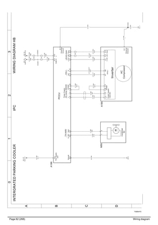 Page 62 (268) Wiring diagram
T3065470
3210
A
B
C
D
WIRINGDIAGRAMHBIPCINTERGRATEDPARKINGCOOLER
2.5WH
1
2.5WH
1
PCCU
PwrSupply
24V
HVIL1Fansupply
Gnd0-32VinoutGround+
PowerSupply
ACComp150V/DC
-
LINACComp
+12VLINGnd
+12VLINGnd
Jumper
Housing
Ground
A186
A:4
CANHL
A:5
A:1A:2A:3
A:2A:3
A:12A:11
B:1
B:2
13
A:6A:7C:BC:CC:A
C:A
C:D
C:D
D:1
AC
Compressor
HVIL1
+
PowerSupply
150V/DC
-
Inverter
Jumper
Housing
Ground
A185
A1A7A6C:CC:B
D:1
6.0WH
1
0.75BK
0212
0.75YE
7068
M
Condensor
fan
M55
6.0RD
2117
0.75GN
7069
AA:4B
FM10.A1
HA:1B
A34B.X2:19
HA:1B
A34B.X2:20
XC208:3
0.75YE
7068
XC208:6
0.75GN
7069
1.5BU
2118
1.5WH
1050
0.75GY
7071
0.75RD
7070
0.75WH
7072
0.75VT
0158
0.75WH/VT
0157
5.5_4
0.75BK
0213
2.5WH
1
5.0_1
2.5RD
2119
2.5BK
1051
XS354
 