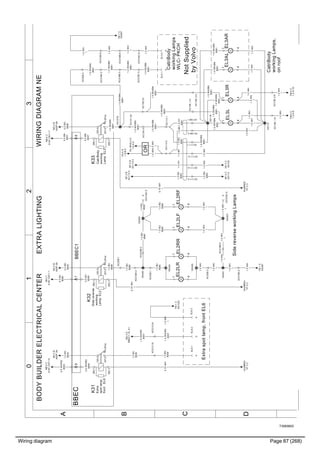 Wiring diagram
T3065602
Page 87 (268)
3210
A
B
C
D
WIRINGDIAGRAMNEBODYBUILDERELECTRICALCENTEREXTRALIGHTING
(87)
(85)
(87a)
(30)
(86)
K32
1
3
2
45(87)
(85)
(87a)
(30)
(86)K311
3
2
45
1.5WH
1
1.5WH
1
1.5WH/BN
8061
1.5WH/RD
8057
1.5WH
1
1.5BU
8059
XS401
XS400
1.5BU
8060
1.5WH/BN
8061
XS118
XS119
XC208:1
XC111:1
1.5WH/BN
8061
XC113:1
1.5BU
8061
XC124:3
XC113:2
1.5BK
1
XC141:34
1.5WH/BN
8061
XC111:2
1.5WH
1
YK:0D
1.8.B:5
XC213:19
CabBody
workingLamps,
onroof
SidereverseworkingLamps
Extraspotlamp,frontEL6
1.5BU
8059
1.5BU
8060
EL6:3EL6:1
XC318A:5
1.5WH
1
XC318A:2
1.5BU
8060
EL6:2
ND:3D
BBEC1.15_A1
EL3:1EL3:2
CabBody
workingLamps
WLC-PKCH
1.5RD
8063
NF:2C
XS113
XC111:31.5RD
8063
NF:2B
XC113:3
1.5WH
1
NF:2C
XS120
XC111:4
1.5GY
1
NF:2B
XC113:4
Extra
spotlamp
frontEL6
0.75WH
1
1.5RD
8054
ND:2B
A02P.3A
0.5WH/RD
8005
NB:0C
A187.CN11:6
0.75WH
1
Sidereverse
working
LampEL2
0.5BU
8006
NB:0C
A187.CN11:1
2.5RD
8055
ND:2B
A02P.5A
Cab/Body
working
LampEL3
0.75WH
1
(87)
(85)
(87a)
(30)
(86)K331
3
2
45
2.5RD
8056
ND:2B
A02P.6A
BBEC
0.5WH/RD
8005
0.5BU
8006
0.5BN
8007
EL3L
1
4
EL3R
1
4
EL3AL
1
4
EL3AR
1
4
1.5WH
1
1.5WH
1
EL2RR
1
4
EL2LR
1
4
EL2RF
1
4
EL2LF
1
4
XC208:2
1.5WH/BN
8061
NotSupplied
byVolvo
XC213:24
1.5WH/RD
8057
XS1279
1.5WH/BN
8061
XC130:23
1.5WH/BN
8061
XC108_1:5
1.5WH/BN
8061
1.5WH/BN
8061
XC108_1:6
1.5WH
1
1.5WH
1
XC108_2:5
1.5WH/BN
8061
1.5WH/BN
8061
XC108_2:6
1.5WH
1
1.5WH
1
YM:0C
1.3.A:9
YM:0C
1.3.A:10
XC318A:6XC318A:3
1.5WH/BN
8061
YB:1C
XS397
YB:1C
XS397
1.5WH
1
XS402
1.5BU
8060
XS403
1.5WH
1
XC318B:5
1.5WH
1
XC318B:21.5BU
8060
XS404
XS405
1.5WH
1
XC358:3
1.5WH
1
1.5WH
1
XC358:1
1.5BU
8060
XC318C:2
1.5BU
8060
XC318C:5
1.5WH
1
XC318B:3
1.5WH/BN
8061
XC318C:3
1.5WH/BN
8061
1.5WH/BN
8061
XC318B:6
1.5WH
1
XC318C:6
1.5WH
1
1.5WH
1
1.5WH/BN
8061
XC106:1
1.5GY
8061
XC106:3
1.5WH
1
1.5BK
1
1.5WH/BN
8061
0.5BN
8007
NB:0C
A187.CN11:7
BBEC1789
1.5WH
1
YK_RHD:2D
1.9.A:5
OR
1.5WH
1
YN:1C
XS1232
YF:3C
GndBB03
YF:3C
GndBB04
YF:3C
GndBB05
1.5WH
1
1.5WH
1
 
