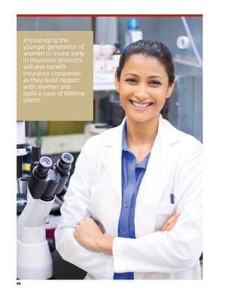 66	
Encouraging the
younger generation of
women to invest early
in insurance products
will also benefit
insurance companies
as they build rapport
with women and
build a base of lifetime
clients
 