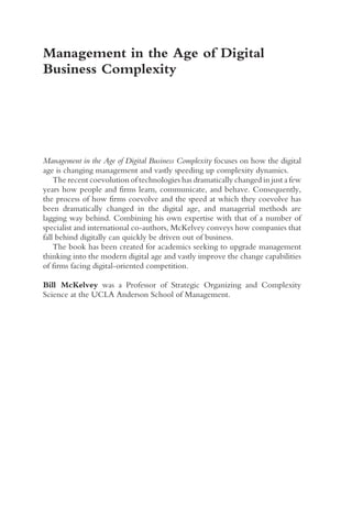 Management in the Age of Digital Business Complexity 1st Edition Bill ...