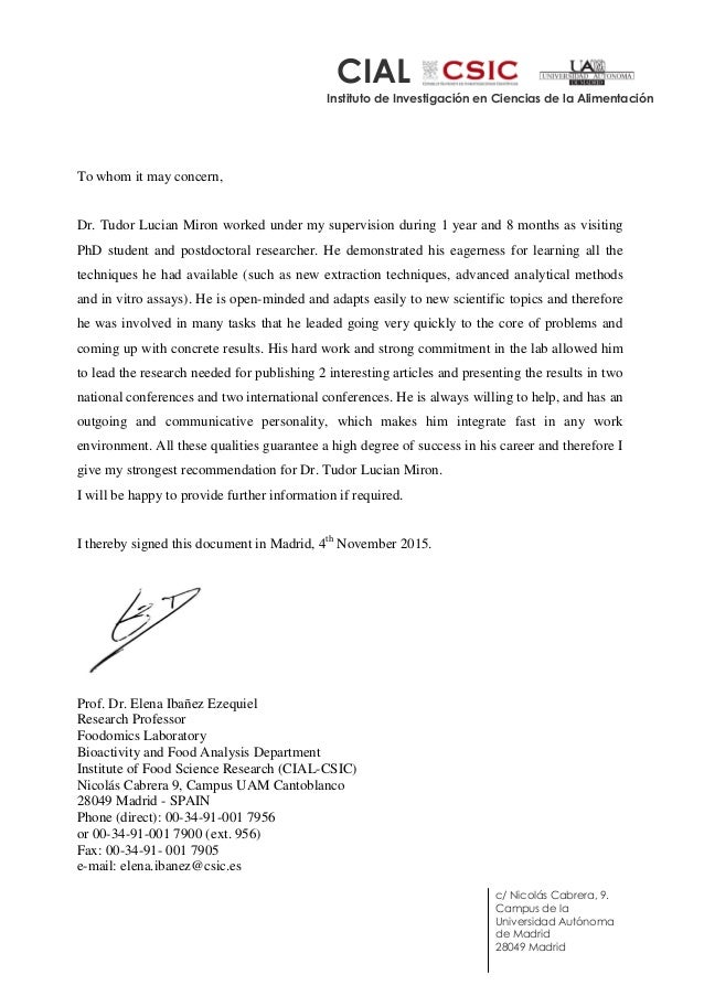 Professor Elena Ibanez Recommendation Letter