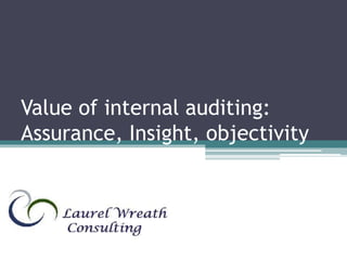 Value of internal auditing:
Assurance, Insight, objectivity
 