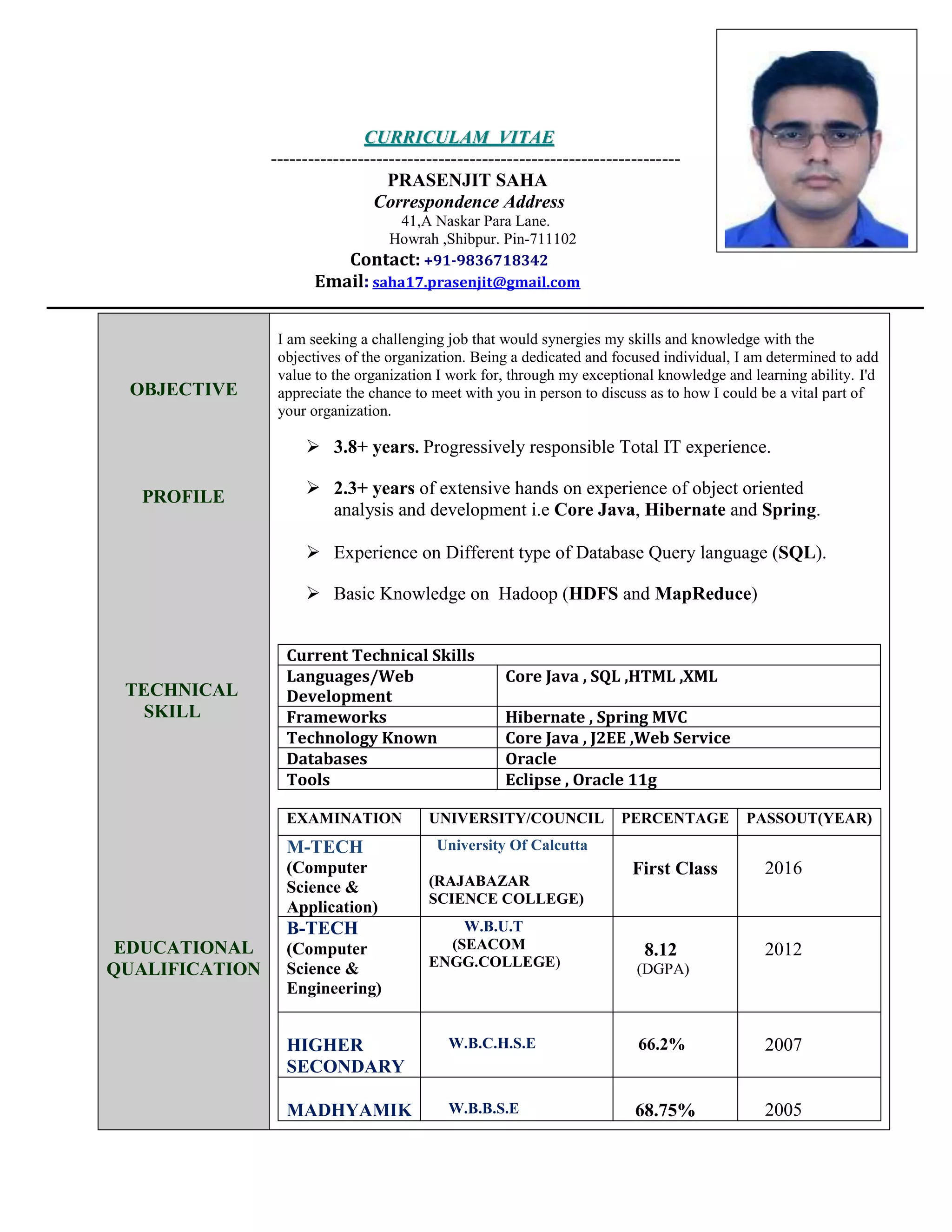 Resume Of Prasenjit Saha | PDF