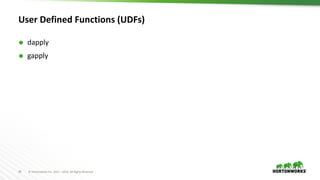 20 ©	Hortonworks	Inc.	2011	– 2016.	All	Rights	Reserved
User Defined Functions (UDFs)
Ã dapply
Ã gapply
 