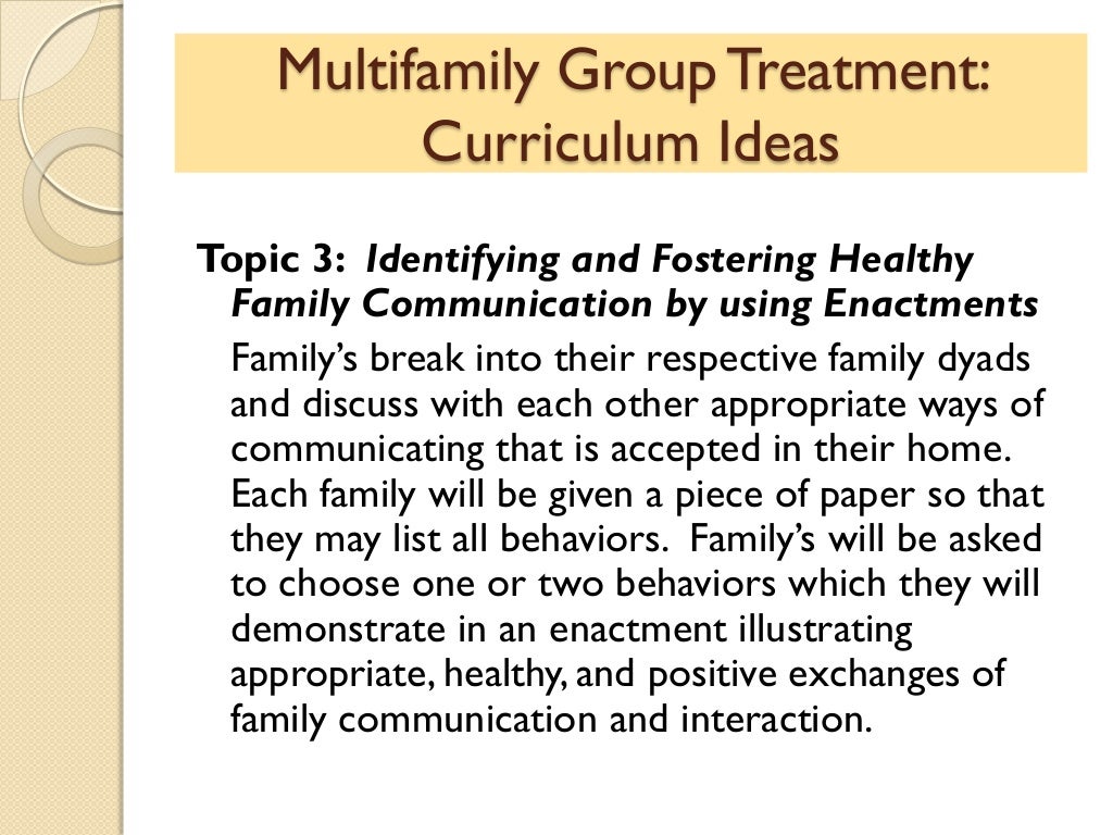 Multifamily Group An Auxiallary Treatment Modality to Family Therapy