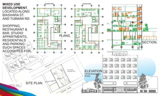 MIXED USE
DEVELOPMENT,
LOCATED ALONG
BIASHARA ST.
AND TUBMAN RD.
SHOPPING,
RESTAURANT &
BAR, STUDIO
APPARTMENTS,
RESIDENTIALS
AND PARKING
SUCH SPACES
ACCOUNTED FOR.
SITE PLAN.
ELEVATION
FROM BIASHARA
ROAD.
PLANS.
SECTION.
 