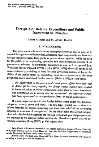 Foreign Aid, Defence Expenditure & Public Investment