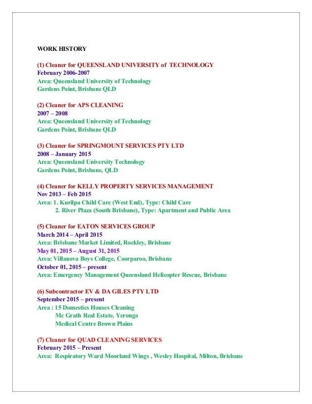 resume of dari cleaning