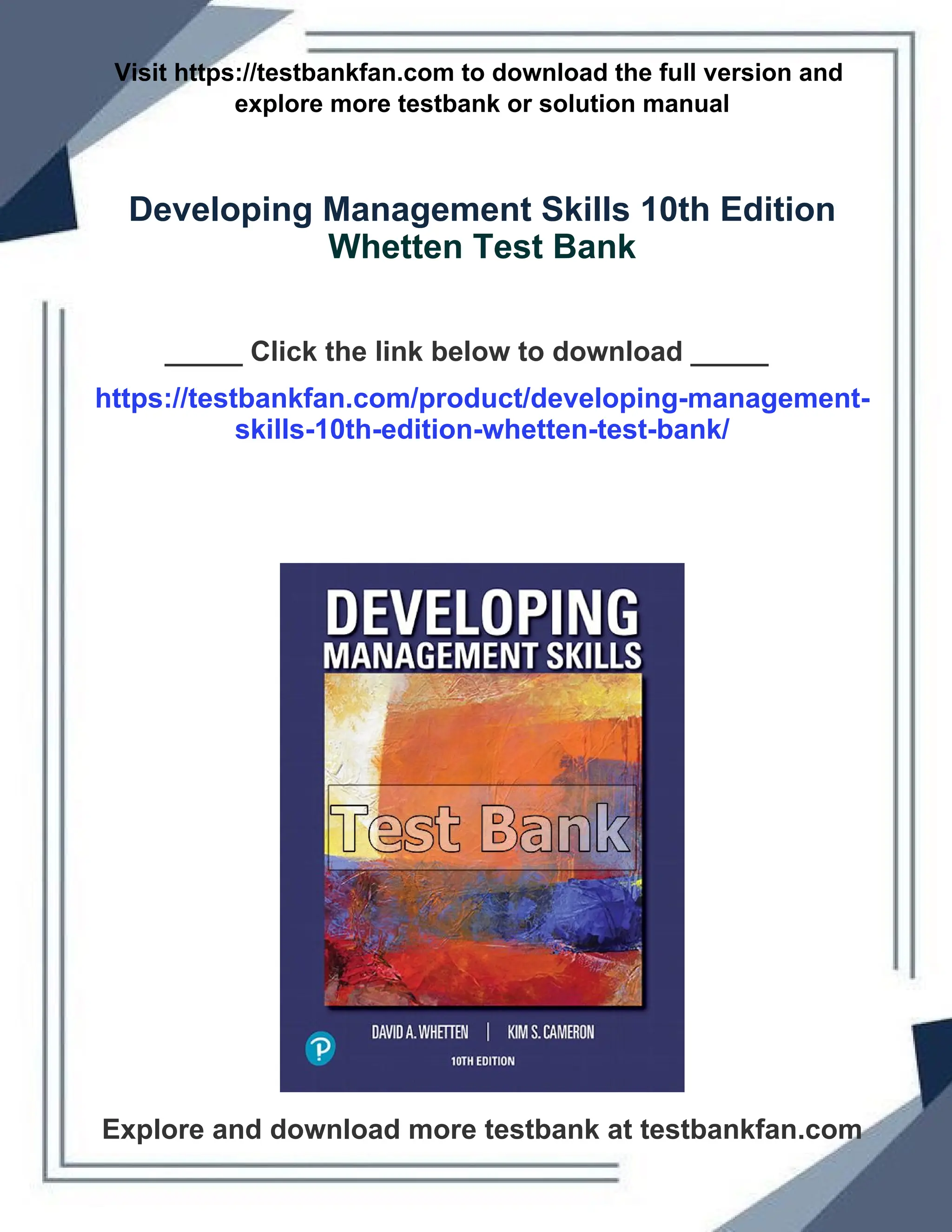 Developing Management Skills 10th Edition Whetten Test Bank | PDF