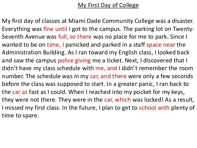 write an essay my first day in college