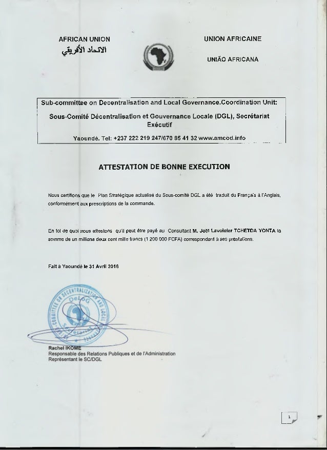 Attestation de bonne execution Attestation de bonne execution