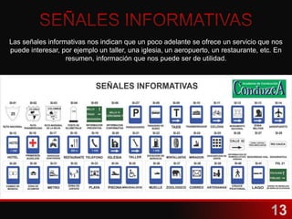 Las señales informativas nos indican que un poco adelante se ofrece un servicio que nos
puede interesar, por ejemplo un taller, una iglesia, un aeropuerto, un restaurante, etc. En
resumen, información que nos puede ser de utilidad.
 