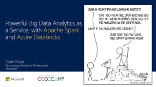 Powerful Big Data Analytics as
a Service, with Apache Spark
and Azure Databricks
Sorin Pește
Technology Solutions Professional
Microsoft
source: xkcd.com
 