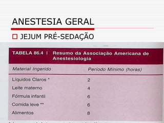 ANESTESIA GERAL
 JEJUM PRÉ-SEDAÇÃO
 