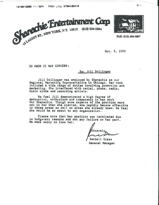Shanachie 2000 - Recommendation Letter