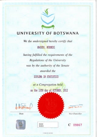 Certificate for Diploma in Statistics