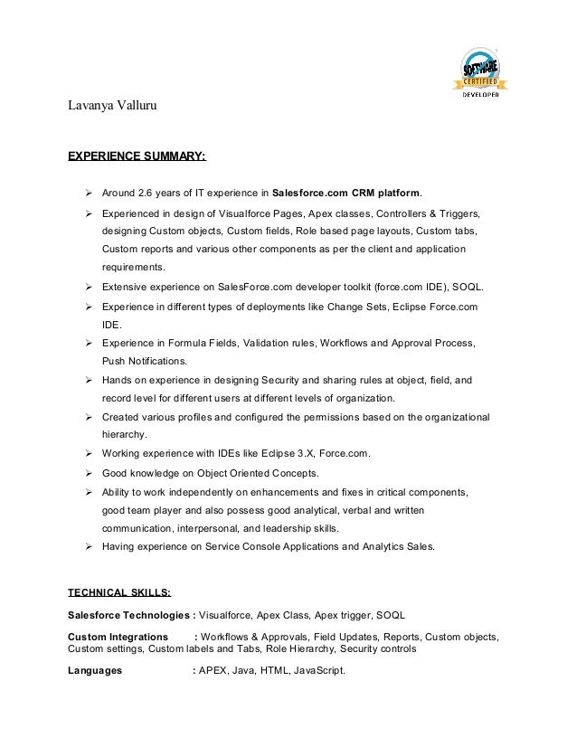 resume salesforce experienced resumes