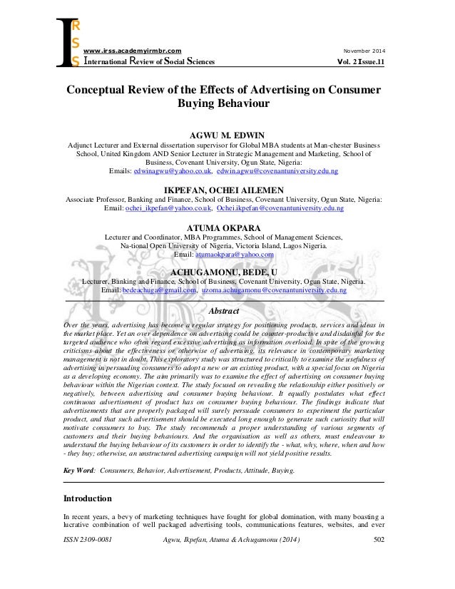 Thesis advertising consumer buying behaviour