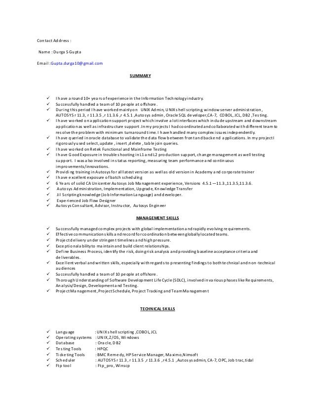 autosys trainer cv
