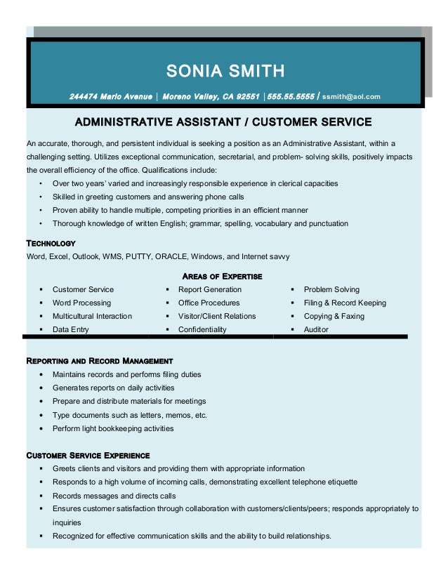 Resume Sample Administrative Assistant