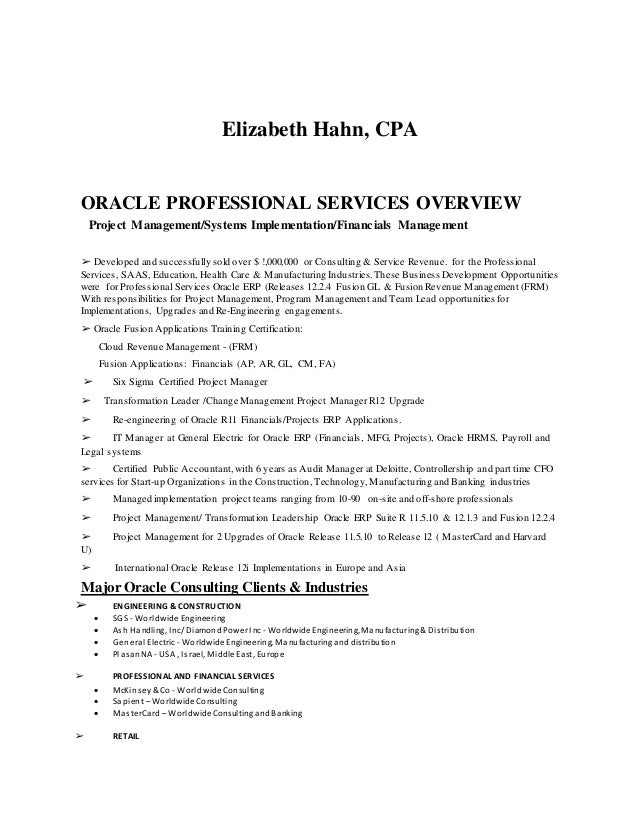 erp project manager resumes